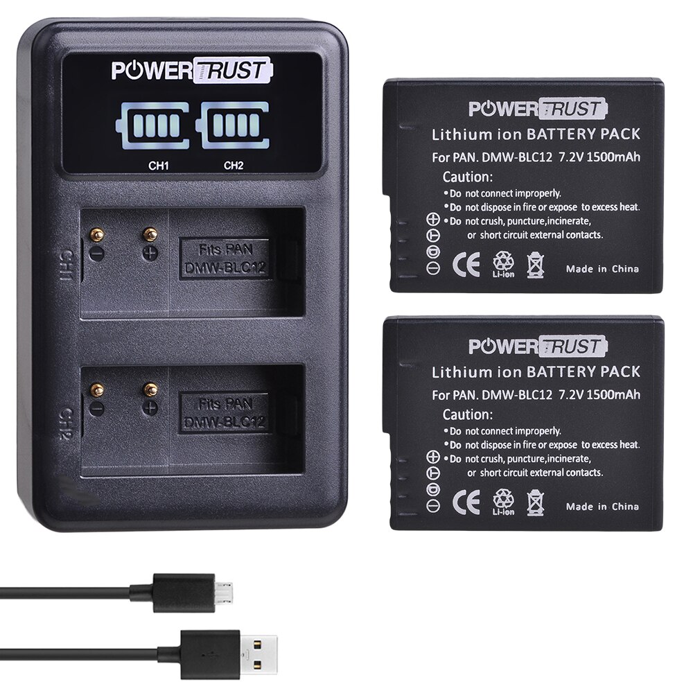 DMW-BLC12 DMW-BLC12E DMW-BLC12PP Battery and LED Charger for Panasonic Lumix DMC-G85 DMC-FZ200 DMC-FZ1000 DMC-G5 DMC-G6 G7 GH2: 2Battery and Charger