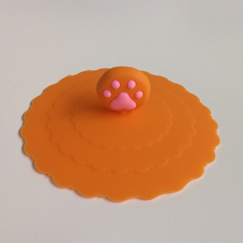 10CM Cute Cartoon Silicone Cup Cover Heat-resistant Leakproof Sealed Lids Tea Coffee Mugs Dustproof Suction Cap Home Supplies: Orange