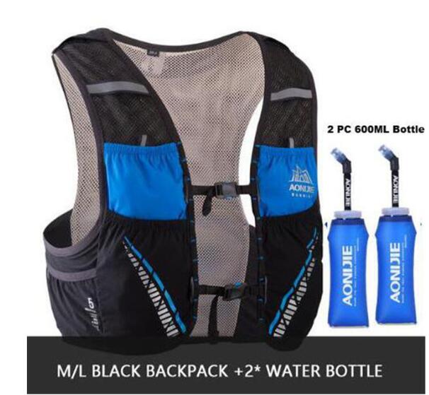 Aonijie 5L Hydratatie Backpack Rugzak Tas Vest Marathon Fietsen Klimmen Water Rugzak Harnas Waterzak Loopwedstrijd: ML  Black 2 Bottle 2