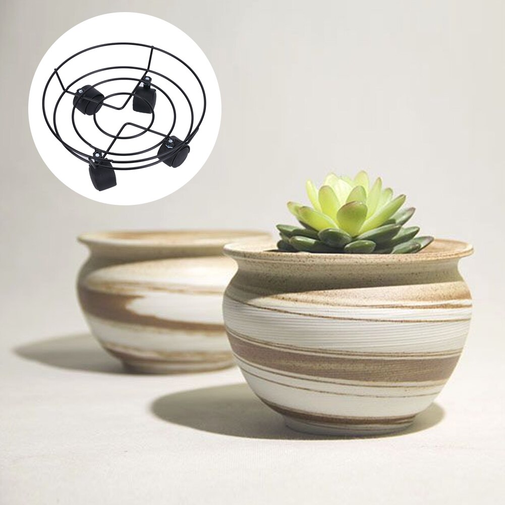 Plant Caddy Wheel Flower Pot Rack Iron Rolling Movable Plants Stand Flower Pot Mover Tray Coaster Planter Base For Garden