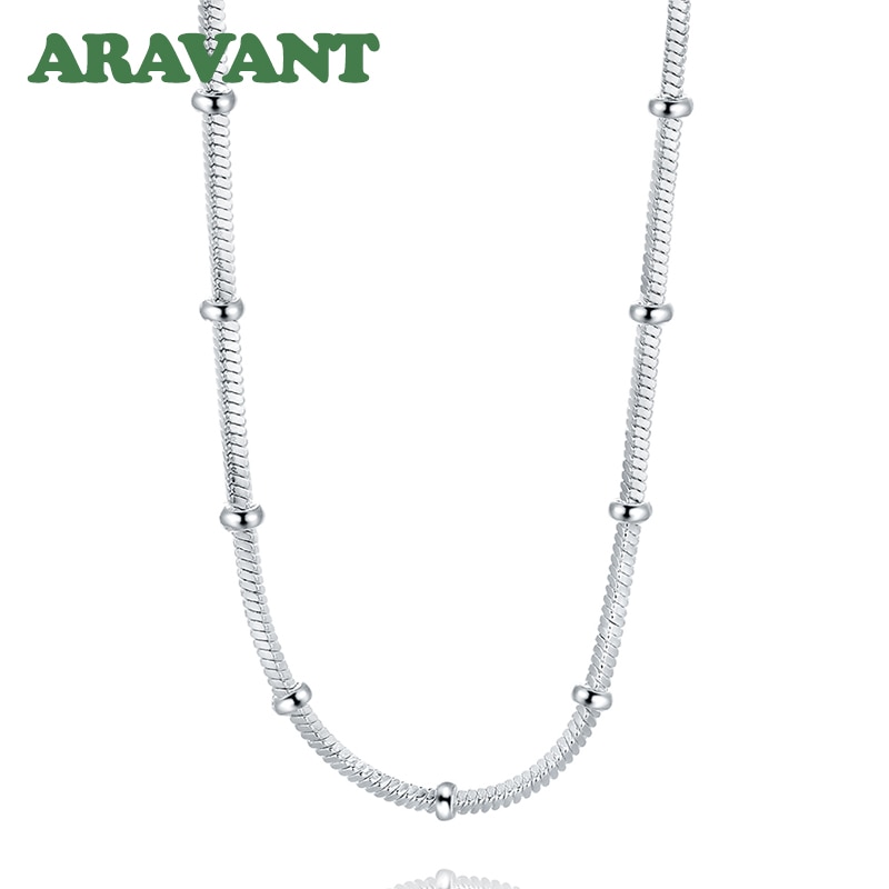 925 Silver Beads Snake Chains Choker Necklaces Women Girls Jewelry Collares