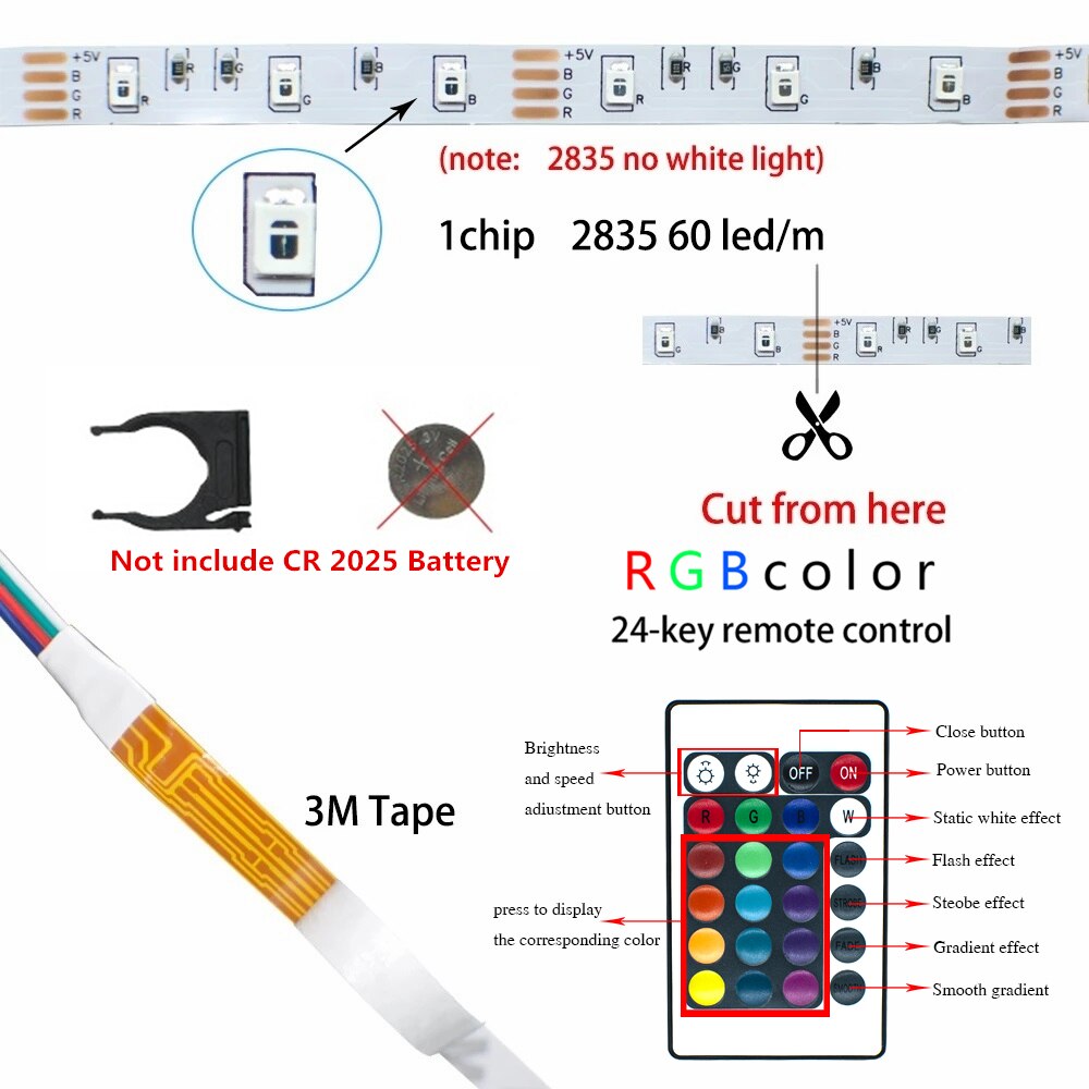 Strisce luminose a LED controllo a infrarossi USB RGB SMD2835 DC5V 1M 2M 3M 4M 5M lampada flessibile nastro diodo TV sfondo illuminazione luces LED