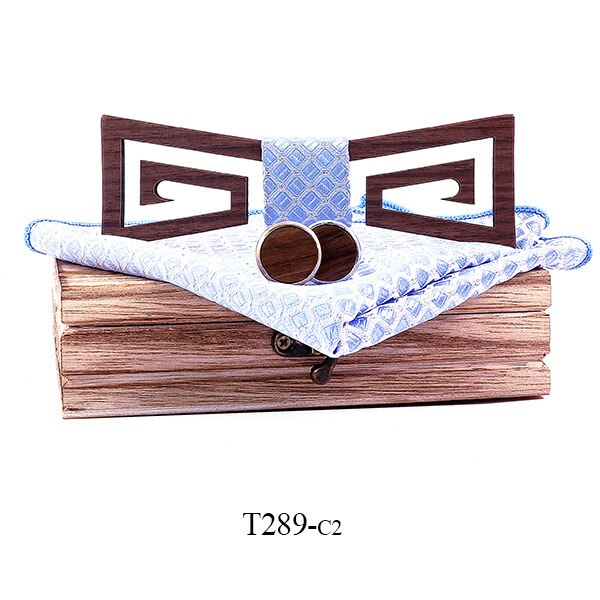 Sitonjwly Mens vuoto Arco di Legno Cravatte impostato per la Cerimonia Nuziale di Affari di Legno Farfalla Papillon Poliestere Fazzoletto Gemelli di Legno impostato: C2