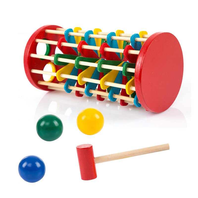 Hands-on Percussion Piling Table Wooden Toys Color Early Education Toys For Baby Playing Table Knocking Ball Ladder