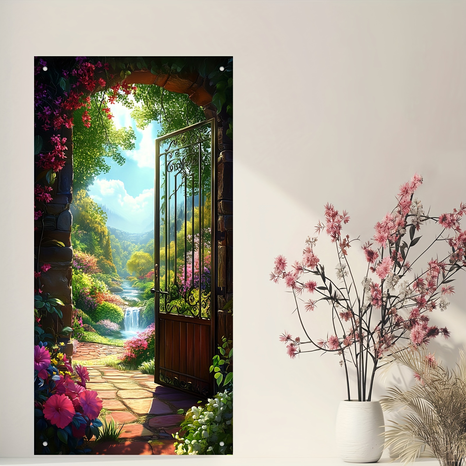 Klassieke stijl tuin ijzeren poort deurhoezen: lente boerderij veranda banners vakantiefeesten en festivals - multifunctioneel