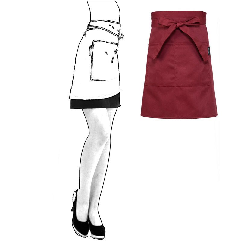 Ober keukenkleding heren chef-kok uniform polyester gestreept dames serveerster restaurant kok kostuums café zak chef-kok schorten: Rood kort