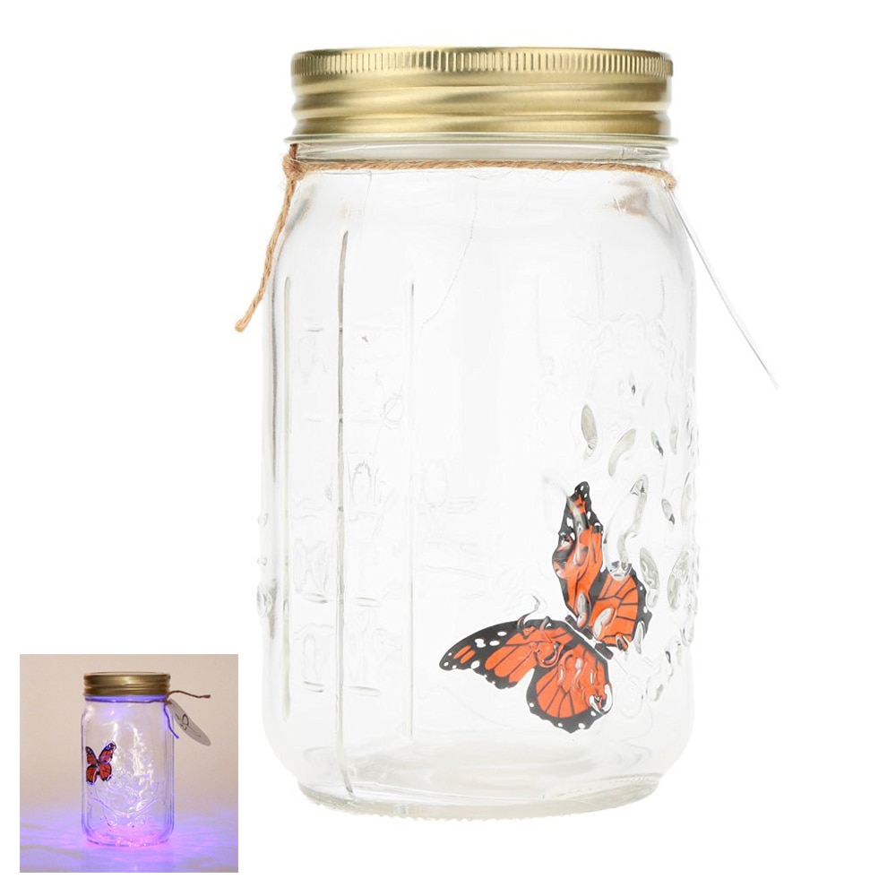 LIXF Romantische Glas LED Lamp Vlinder Jar Valentine Kinderen Decoratie Oranje