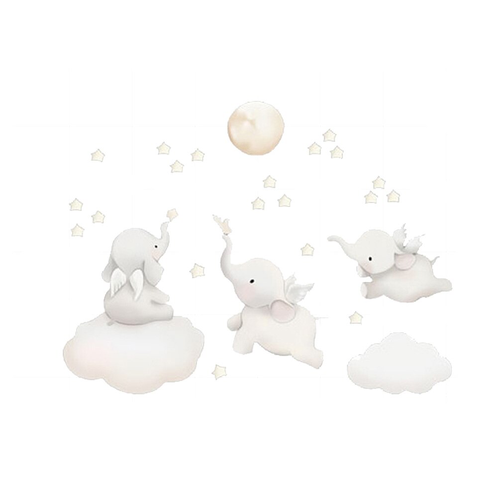 Cartoons Baby Elephant Stars Wall Stickers Kids Baby Room Background For Home Decoration Bedroom Wallpaper Cute Animals Stickers