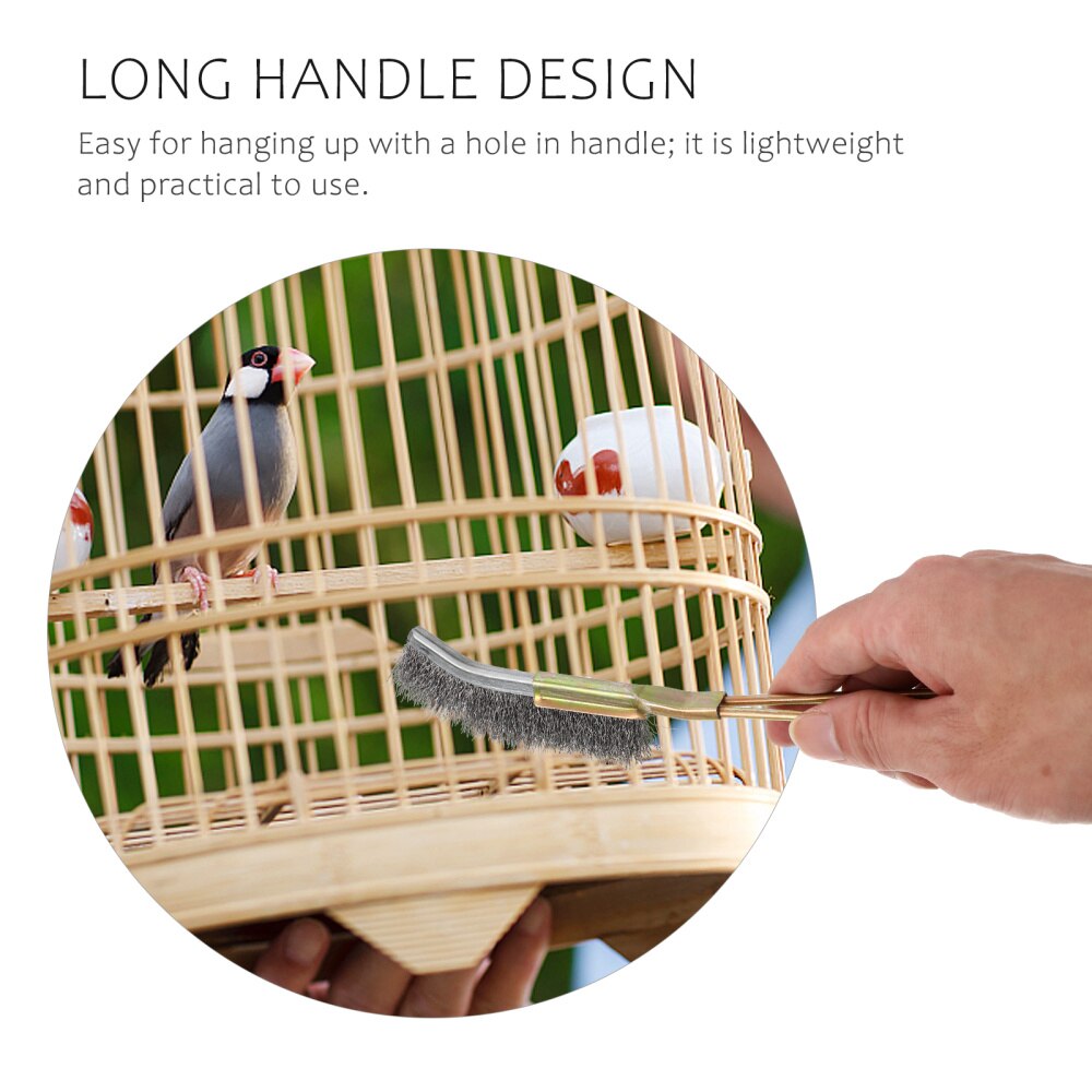 2Pcs Pet Brush Cleaner Bird Cage Cleaner Golden Copper Handle Bird Cage Brushes Pet Supplies Parrot Cage Cleaning Brushes Bird