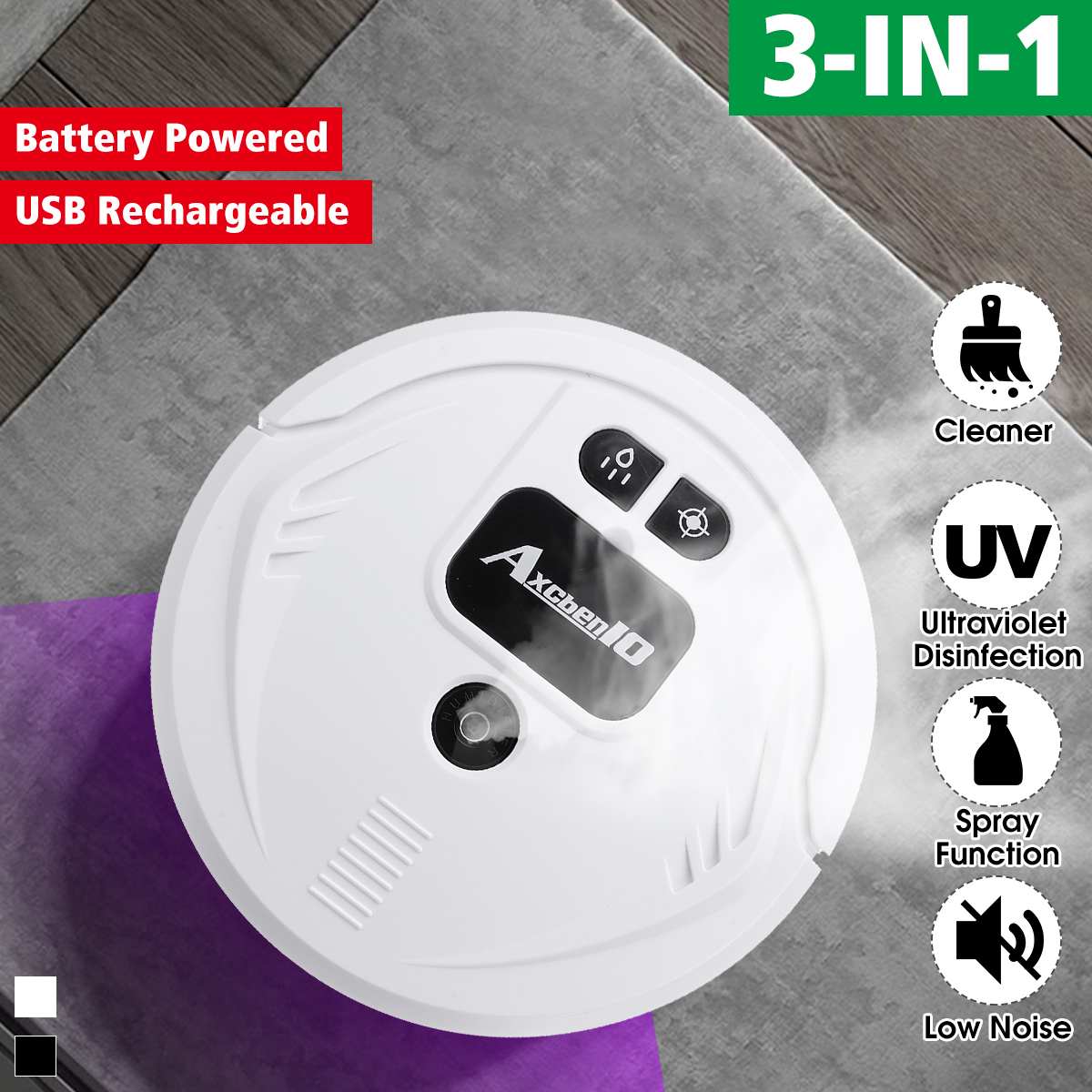 3-in-1 UV Disinfection Smart Vacuum Cleaner Sweeping Mopping Robot Auto Dust Sterilize With Spray Tunction USB Rechargeable