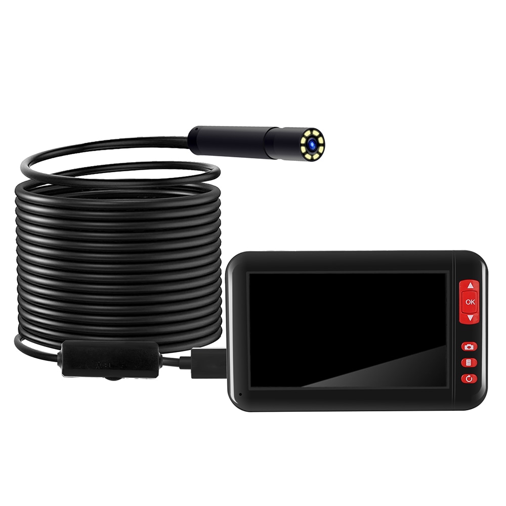 Caméra d'inspection endoscopique industrielle professionnelle, Endoscope intégré, 8 pièces led, objectif 8mm avec écran d'affichage 4.3 pouces 1080P