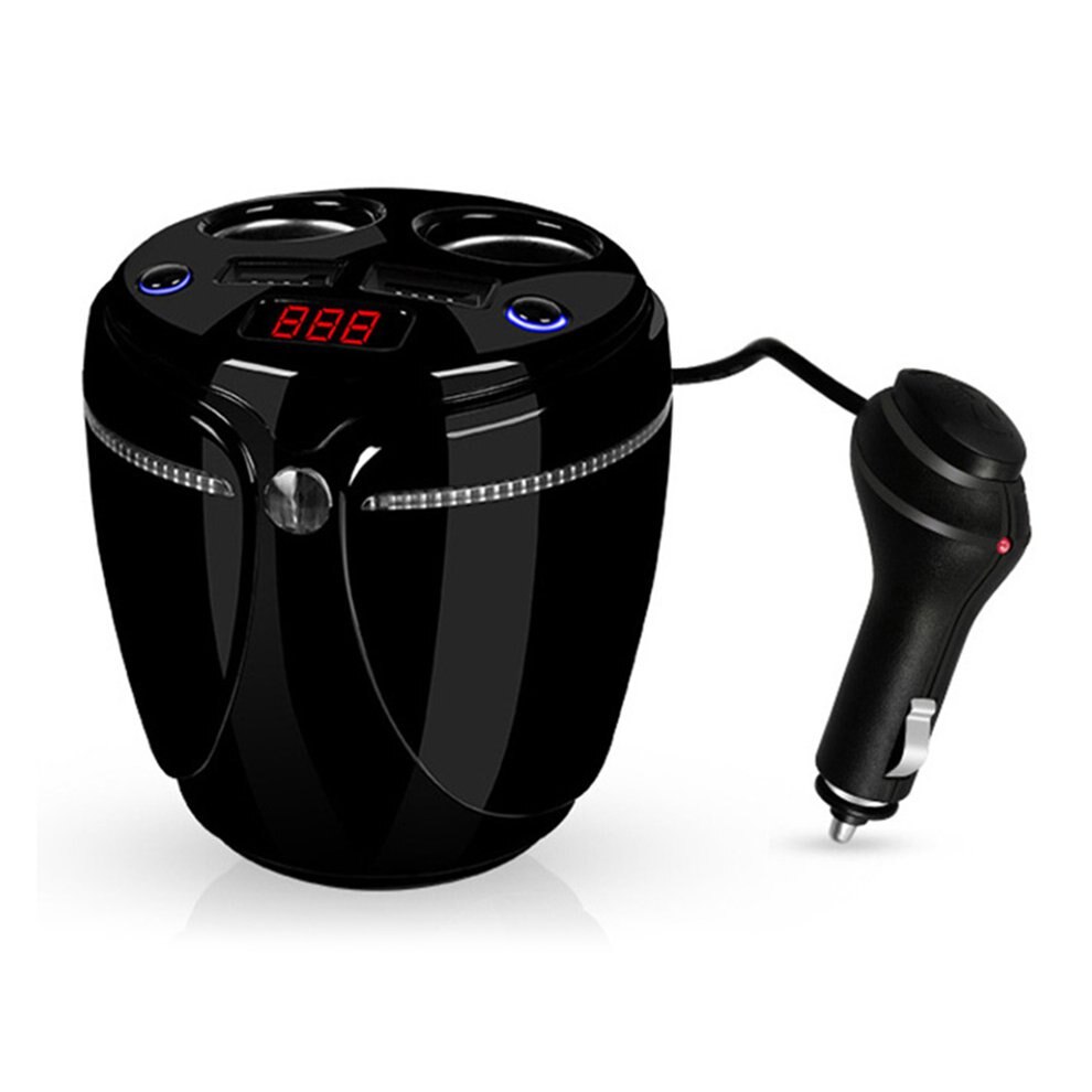 Multifunctionele Car Charger Bekerhouder Met Led Display Gloeiende Dual Usb Cigaretter Aansteker Sockets Power Adapter Voor Telefoon