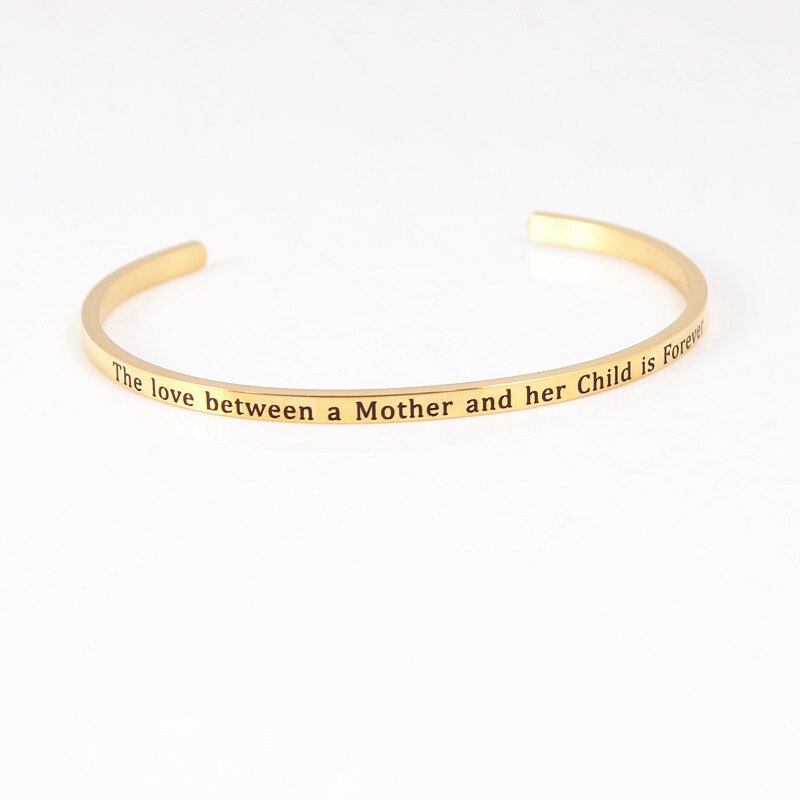 Trend Quotes Mantra Bracelets 316L Stainless Steel Open Cuff Bangle Women Gold Inspirational Jewelry Bracelets: The love between a m