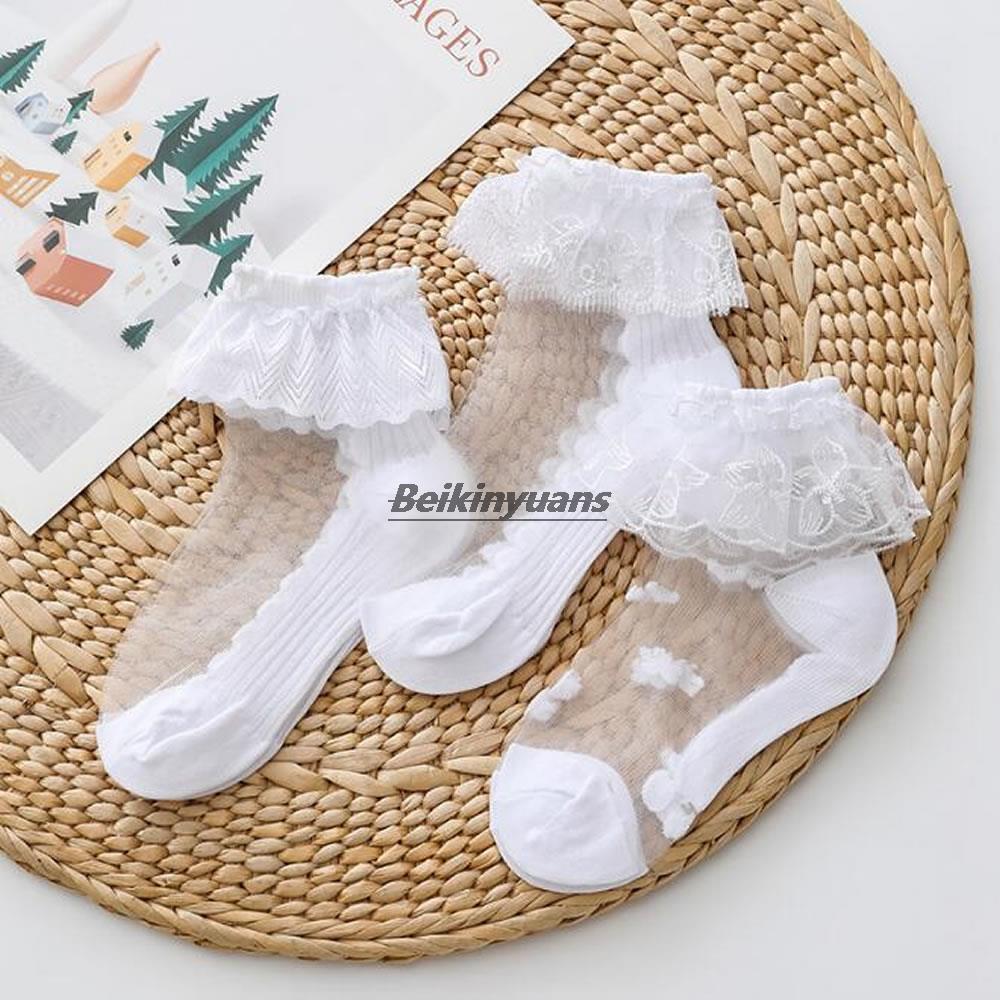 New summer children&#39;s socks girls lace socks Princess mesh glass silk stockings girls white socks: 4 to 6 years old