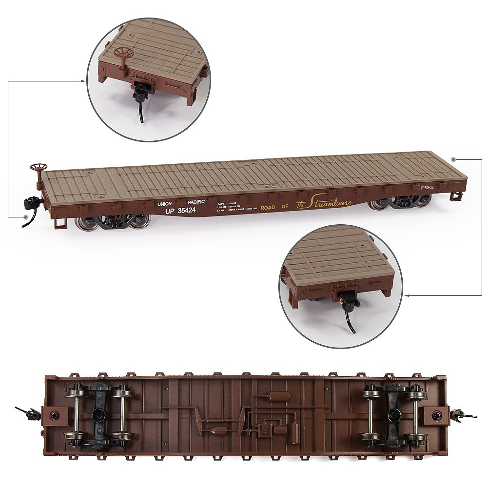 2pcs HO Scale 1:87 52ft Flat Car Flatbed Transporter Carriage C8741 Freight Car Model Railway: UP 35424