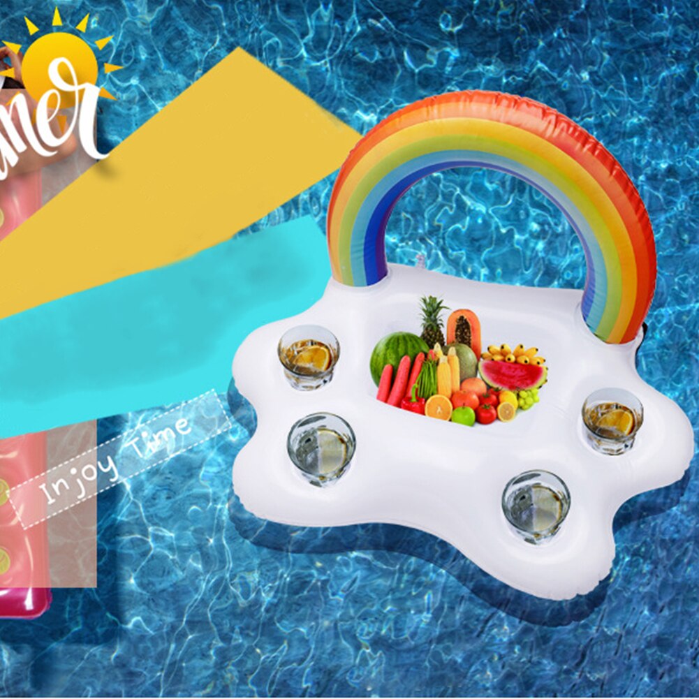Inflatable Ice Bar Water Party Rainbow Cloud Leisure Swimming Pool Floating Portable Food Storage PVC Outdoor Summer Cup Holder