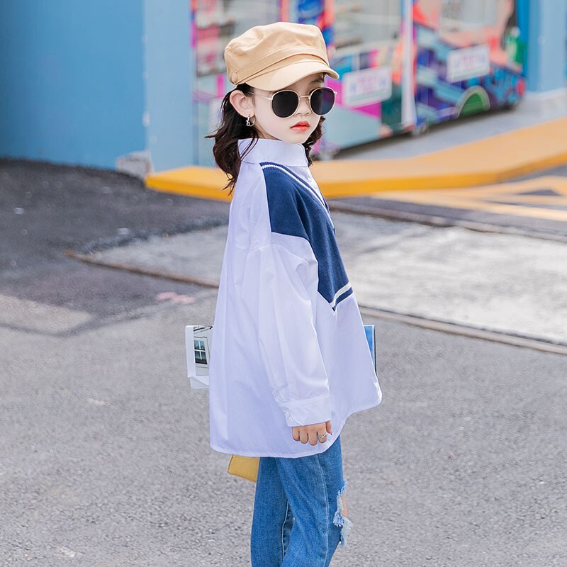 Kids Girls Long Shirt 10 to 12 years Patchwork Tops Autumn Teenage Girls Clothes