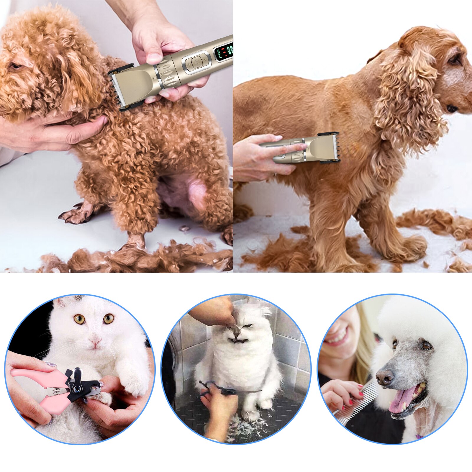 Proster kæledyr hund hårklipper trim klipper dyr hår elektrisk barbermaskine lcd display sæt
