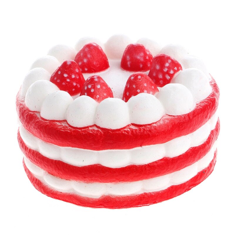 Jumbo Simulation Strawberry Birthday Cake Squishy PU Slow Rising Fun Squeeze Healing Toy Relieve Stress Toys 11*11*7 CM: Red