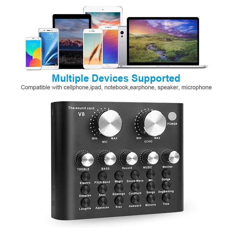 Live Sound Card Portable o Mixer DJ Sound Mixer for Recording Microphone Guitar External Computer Phone