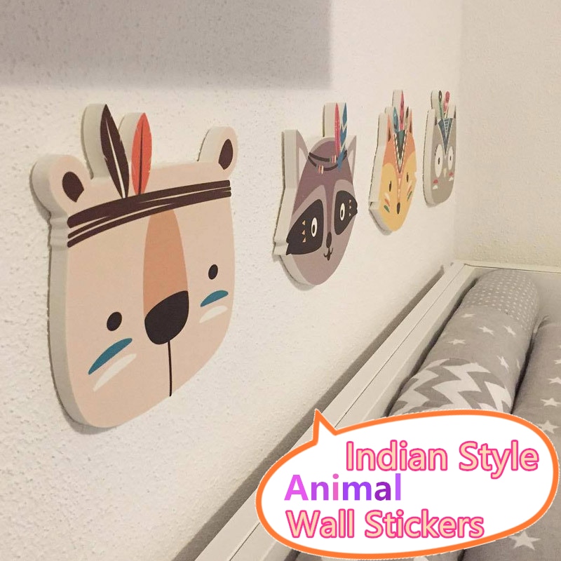 Wooden Nordic Shelves Wall Stickers Indian Style Animal Head Sculpture Baby Room Accessories Cartoon Wood Wall Shelf Child Room