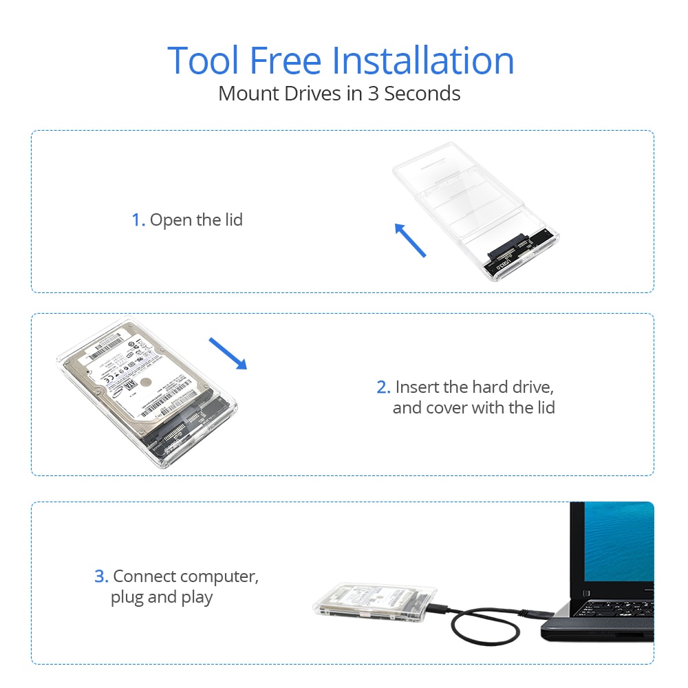 Caixa de disco rígido móvel de sata de 9.5mm 2.5 polegadas hdd caddy caixa de disco rígido de plástico transparente usb3.0 disco rígido externo 2tb