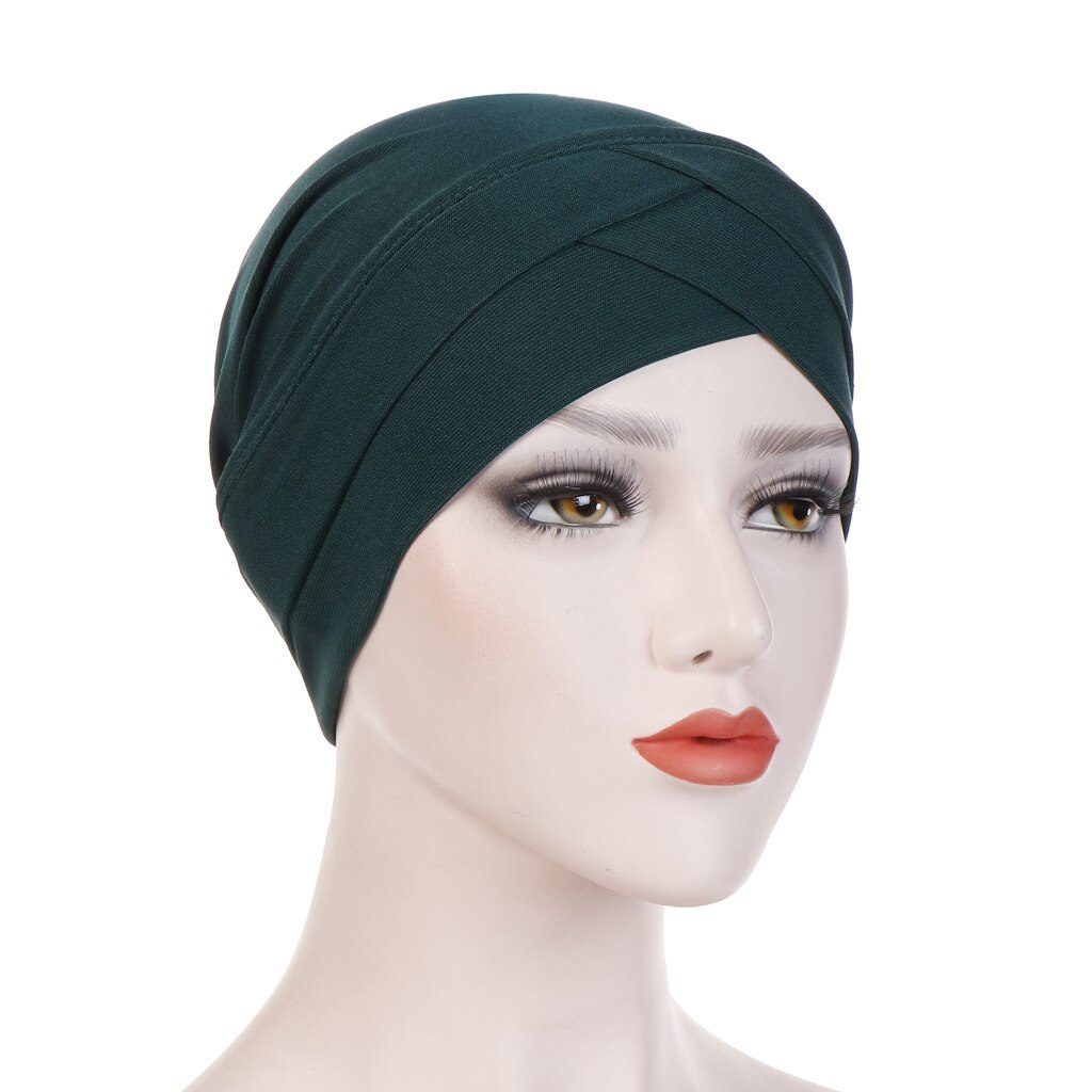 Turban croisé islamique pour femme, hijab, bonnet interne, bandeau, accessoires pour cheveux: Peacock Green