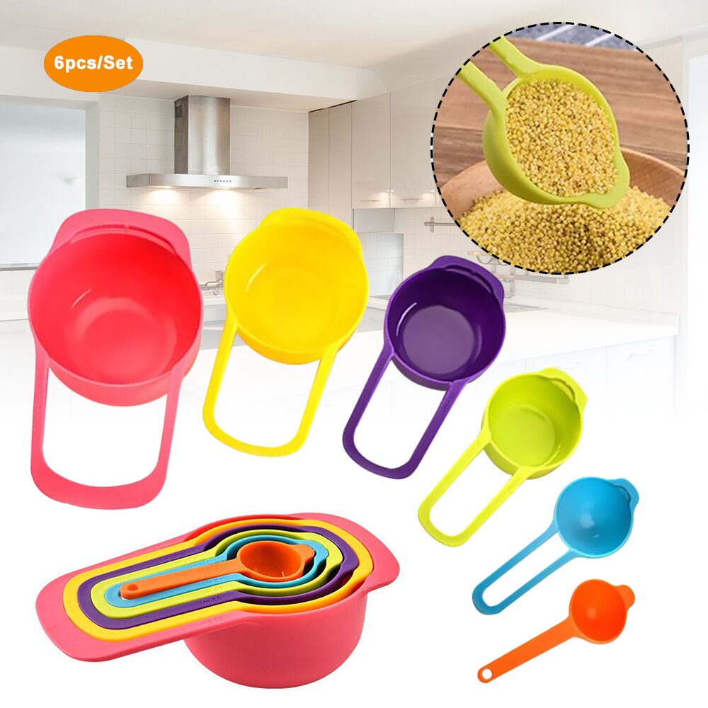 Juego de cucharas de taza medidora anidadas, utensilios de cocina para hornear, coloridos, 6 uds.