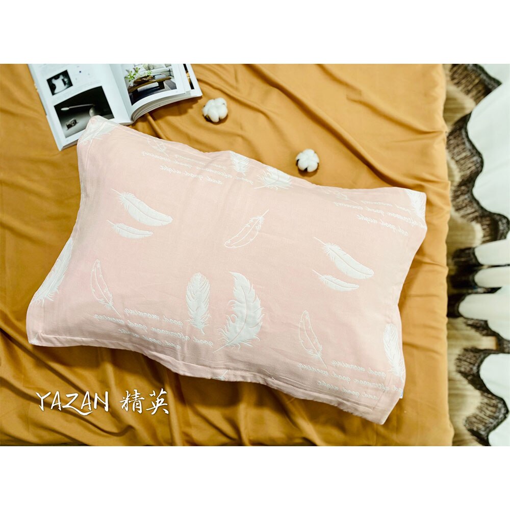 yazan bedding adult pillowcase 3/6 layers breathable sweat absorbent soft comfortable four seasons available lovers pillowcase: Pink feather