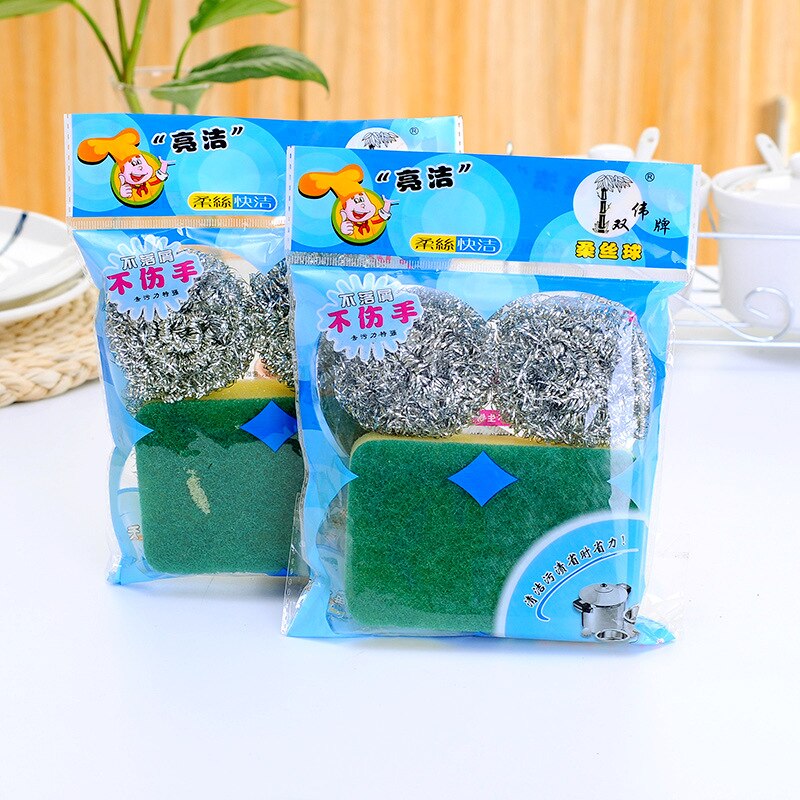 Roestvrij staal schoonmaken bal afwassen spons cleaning kit spons staal bal borstel pot bal theedoek