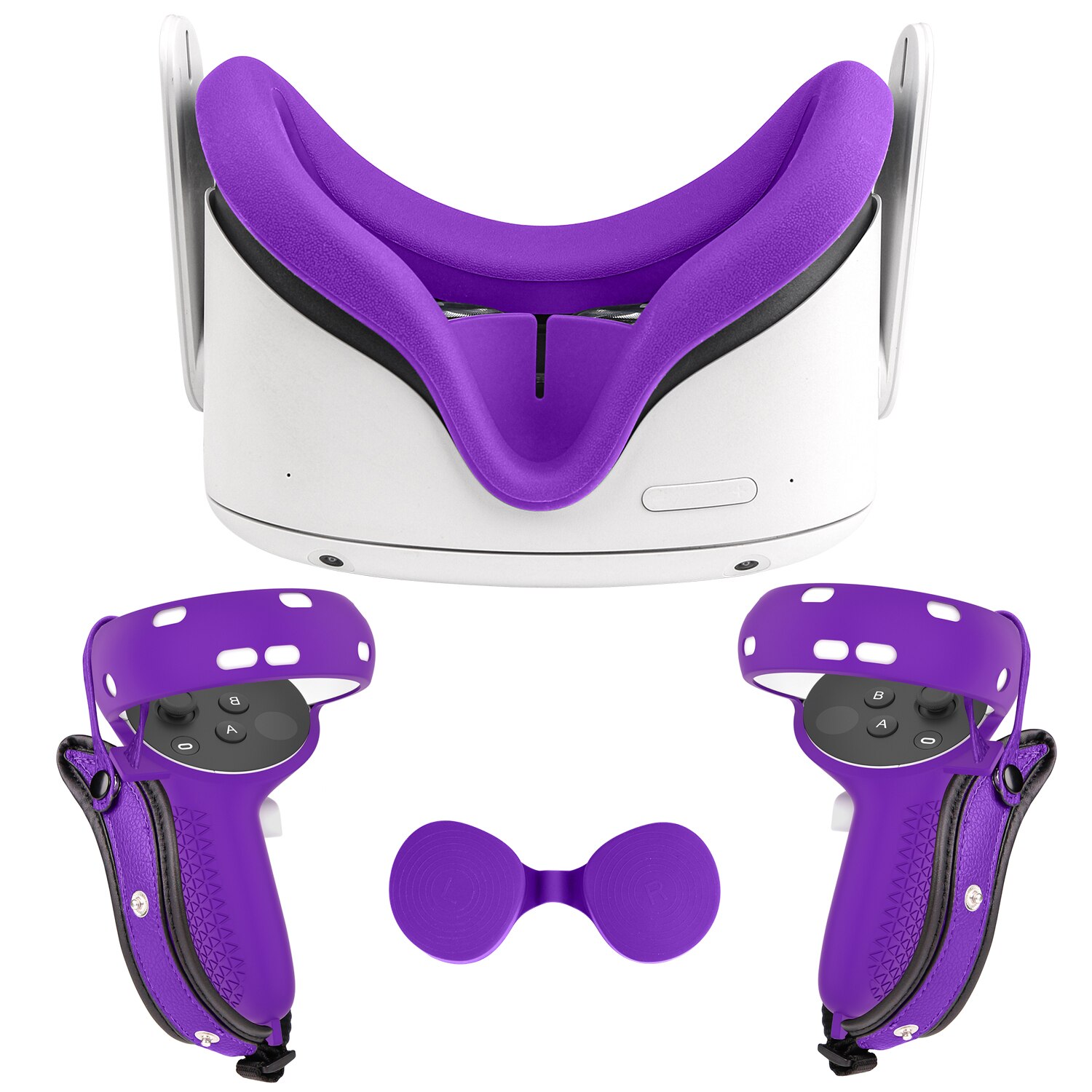 3 In 1 Voor Oculus Quest 2 Vr Accessoires Lederen Controller Handvat Mouw Grip Cover Lens Gezicht Eye Cover Pads voor Oculus Quest2: purple