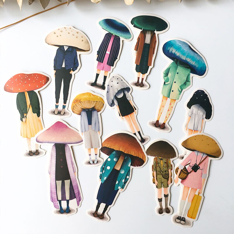 12PCS Mushroom head girl Stickers Crafts And Scrapbooking stickers book Student label Decorative sticker DIY Stationery