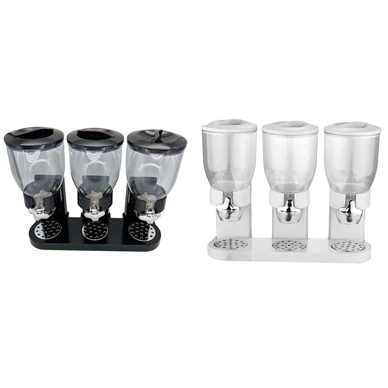 Cereal Dispenser Triple Dry Food Dispenser Container Storage Machine Plastic Oatmeal Nuts Container Box Holds Food