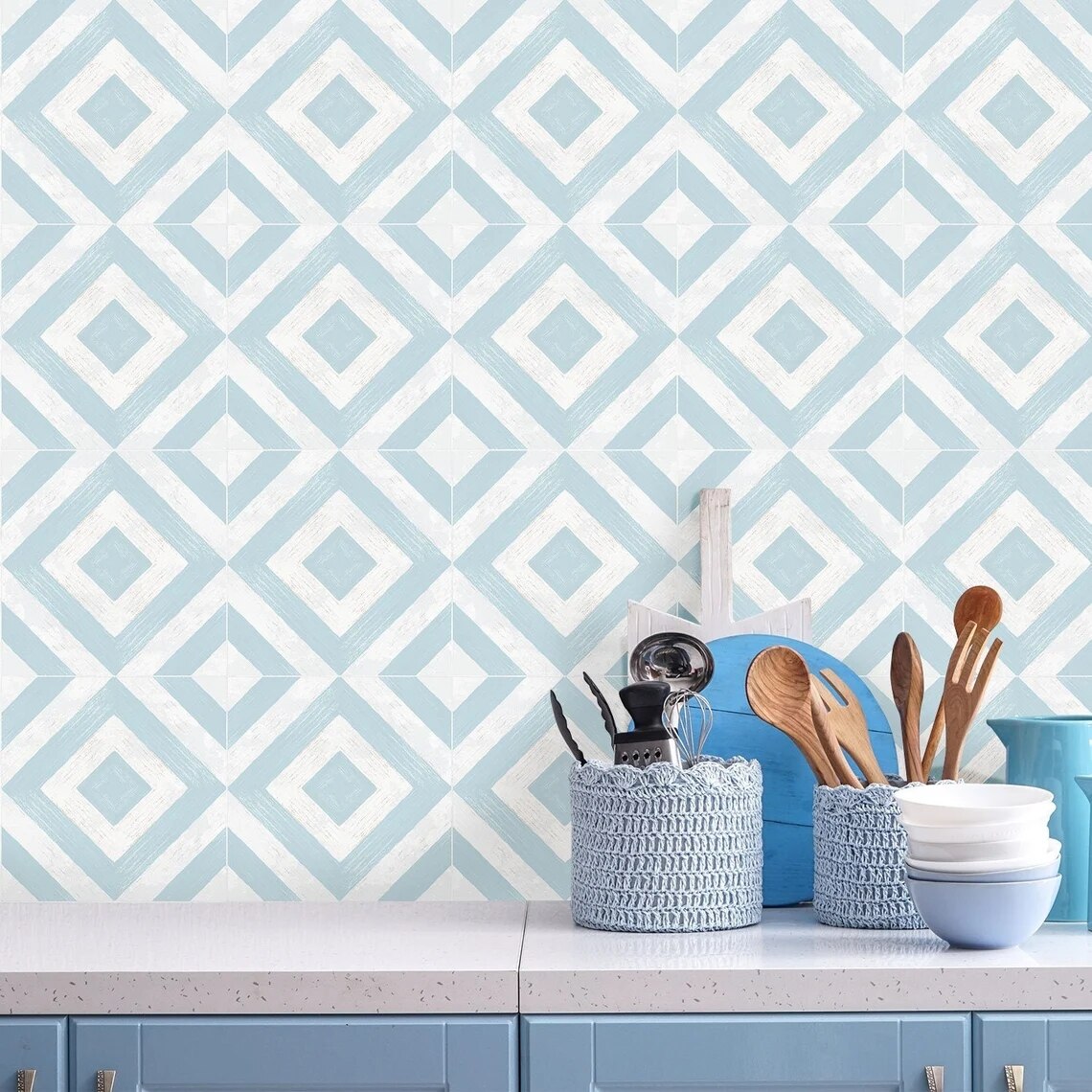 Blue Yellow Floor Tile Sticker Panel Peel and Stick Decal Vinyl Floor Tile Sticker Kitchen Backsplash Carreaux de Ciment