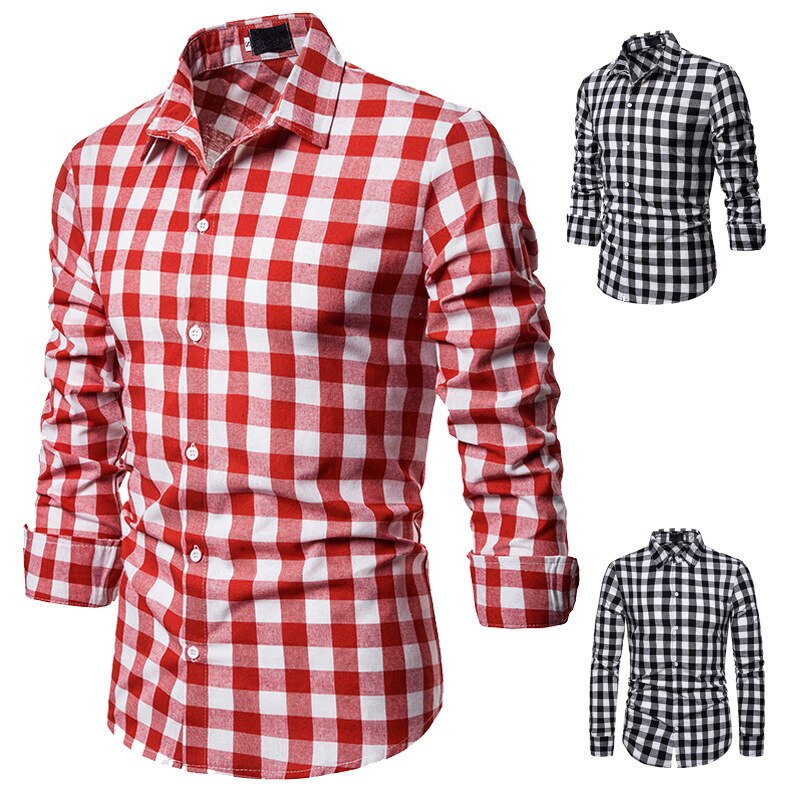 Männer der hemd klassische kleine platz farbe passenden kreuz-grenze herren Revers Langarm Shirt