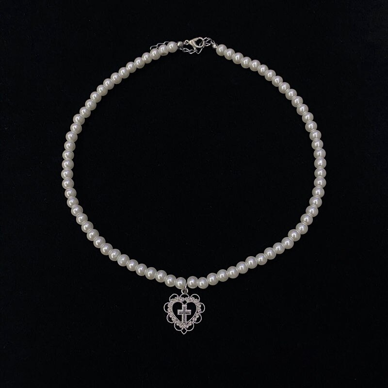 Punk gotisch Harajuku Perle Kette Halsketten Hohl Herzförmigen Anhänger retro Kreuz Halsband Halskette für Frauen Schmuck