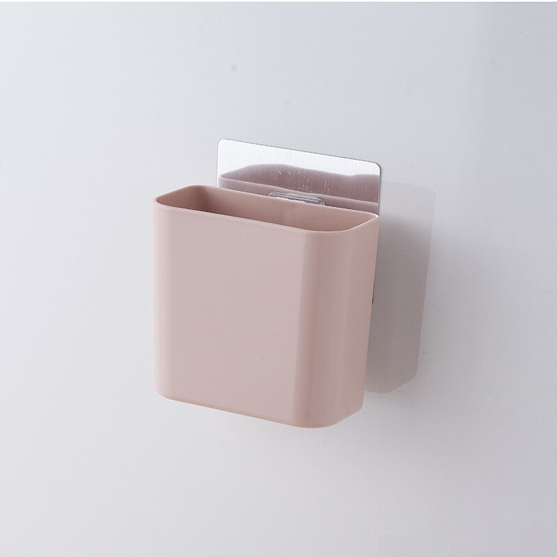 Multi-function Toothbrush Holder Wall-Mounted Punch-free Bathroom Shelf Toothpaste Storage Rack for Kitchen Bathroom Accessories: Pink