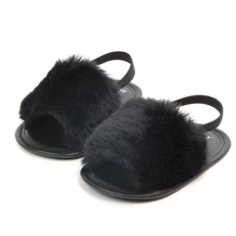 Classic Meisje Slipper Sandalen Zomer Zacht haar stijl Ademend Baby Bont Schoenen Eenvoudige Elastische Sandalen prinses Baby: B / 0-6 months