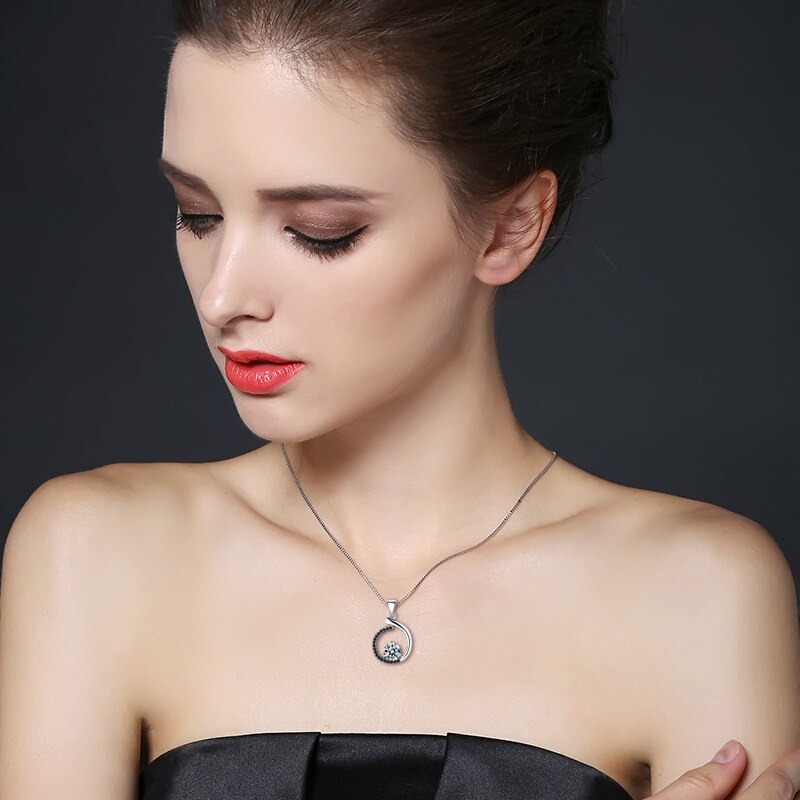 Silver Necklace Genuine 925 Sterling Silver Necklaces&Pendants Jewelry Trendy Black&White Stone Necklace Women P085