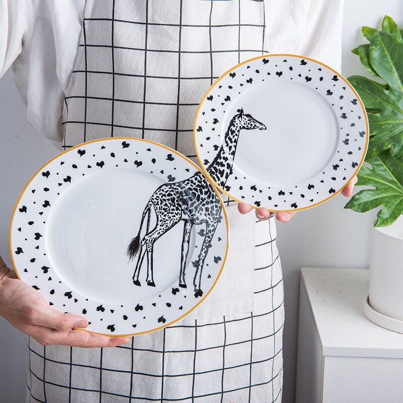 Platos planos comestibles de animales salvajes pintados a mano, vajilla de cerámica inalámbrica, decoración de vajilla de dibujos animados, de Navidad, 2 unidades