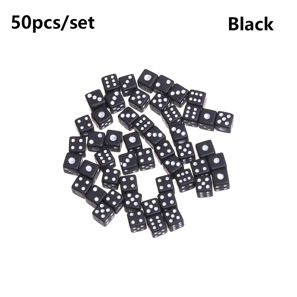 50 Stks/zak 6 Zijdig Draagbare Tafel Games Dobbelstenen 5Mm Acryl Ronde Hoek Board Game Dice Party Game Kubussen Digitale dices 7 Kleuren: Black