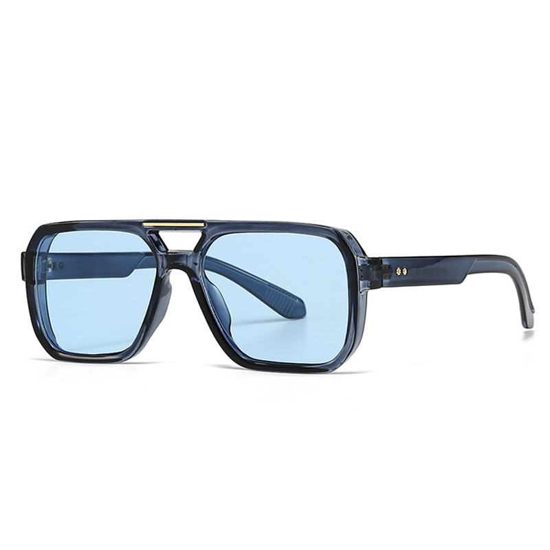 SO & EI, gafas de sol cuadradas de doble puente a la para mujer, remaches Retro, tonos de té azul UV400, gafas de sol con gradiente para exteriores para hombre: Morado