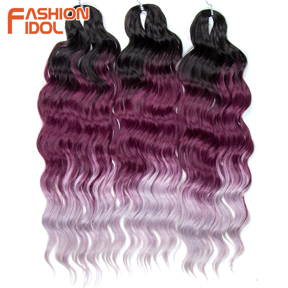 IDOL 24 Inch Synthetic Hair Water Wave Braiding Hair Extensions Ombre Rainbow color Deep Wave Curl Twist Crochet Hair