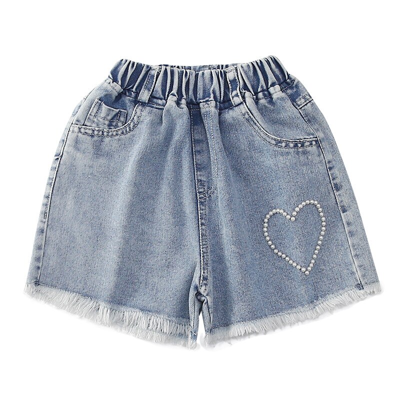 Mini short d'été en coton Denim pour filles, pantalons pour enfants au-dessus du genou, Jeans avec perles pour enfants de 5, 7, 9, 11, 13 et 14 ans: 13