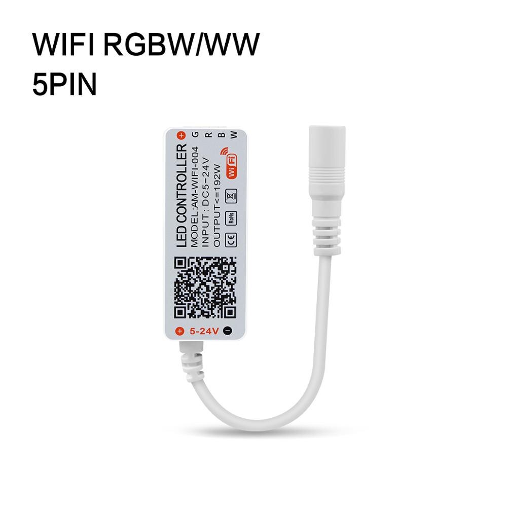 Dc5v 12v 24v bluetooth wifi rgb controller tuya/smart life app kontrol rgb/rgbw/rgb+cct fjernbetjening til smd 5050 led strip lys: Wifi rgbw 5 pin