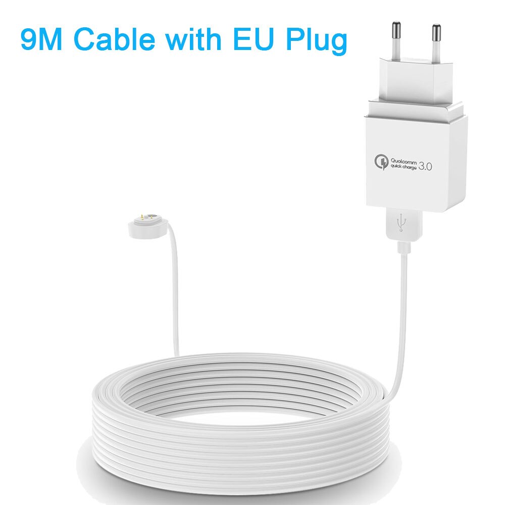 Wasserdicht 30ft/9m Ladekabel mit Adapter für Arlo Profi 3 Flutlicht Kamera, wetterfeste QC 3,0 Schnelle Ladung Ladegerät, Weiß: EU stecker