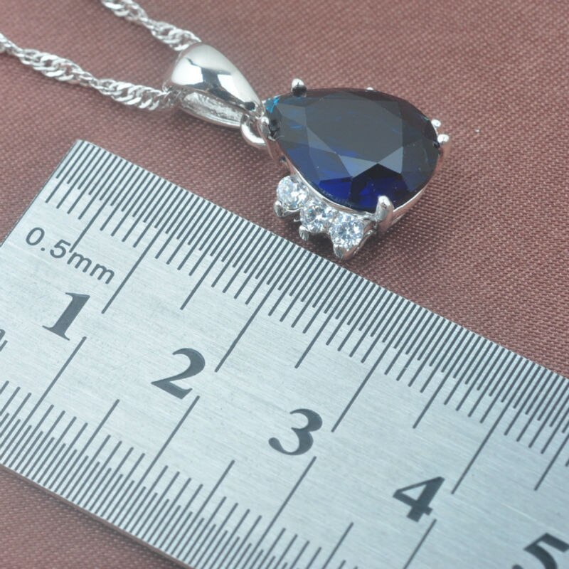 Vrouwen Bruiloft Sieraden Blue Water Zirconia Zilver Kleur Sieraden Sets Ketting Hanger Oorbellen Ringen Beste TZ0255