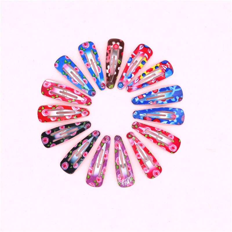 50 st /5 set 3cm små små söta hårspännen för barn baby färgglada tryck hårnålar hårspännen stift metall hårgrepp snap bb clips