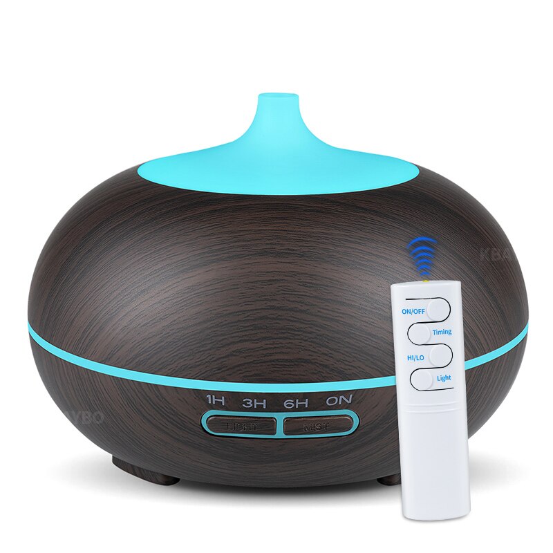 550ml remote control USB aroma oil diffuser wood electric humidifier ultrasonic air humidifier aromatherapy mist maker for home: dark color