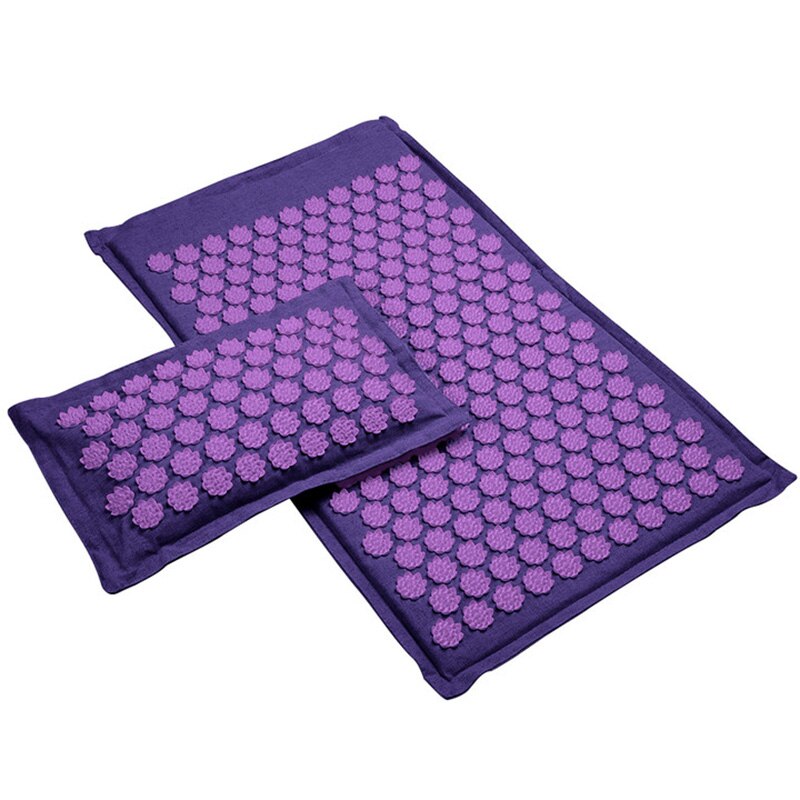 Estera de acupresión con punta de loto, cojín de lino natural, palma de coco, cuello trasero, masaje de pies para interior, almohada de Fitness para gimnasio en casa: 2pcs Purple purple